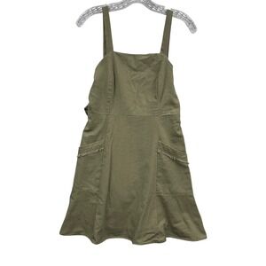 Essue Women's‎ Olive Green Dress Mini Sundress Sleeveless Tie Back Boho Linen S
